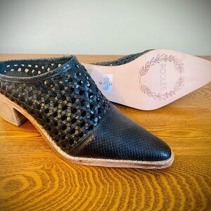 Roolee Black Woven Pointed Slip-On Mules